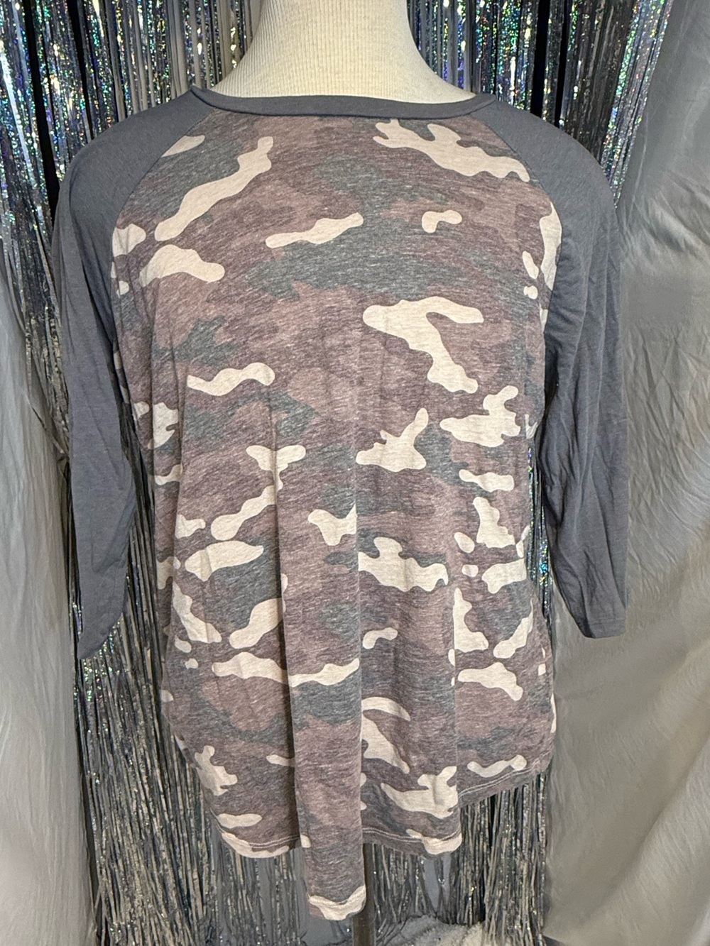 torrid Gray and Cream Camo Raglan Tee